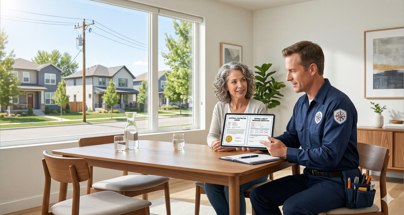 electrician in denver explaining to home owner