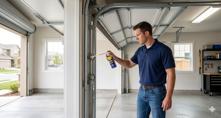 img - man spraying garadge door to prevent future problems