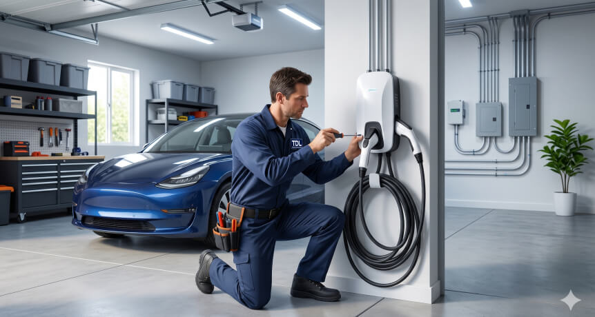 man installing EV charger
